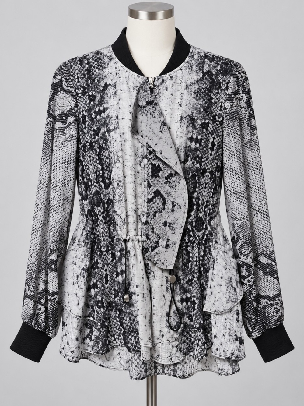 Chelsea and Walker Silk Snake Print Jacket Womens 0X Asymmetrical Zip Draped